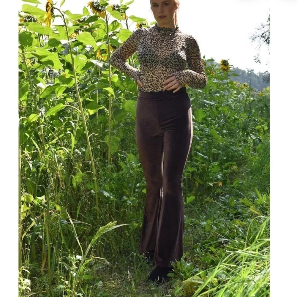 NWT Boodwah Etsy Black Velvet Flare Pants Size XS